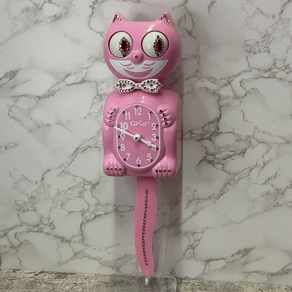 Jeweled Pink Satin Kit-Cat Klock clock SUPER RARE - Picture 7 of 7